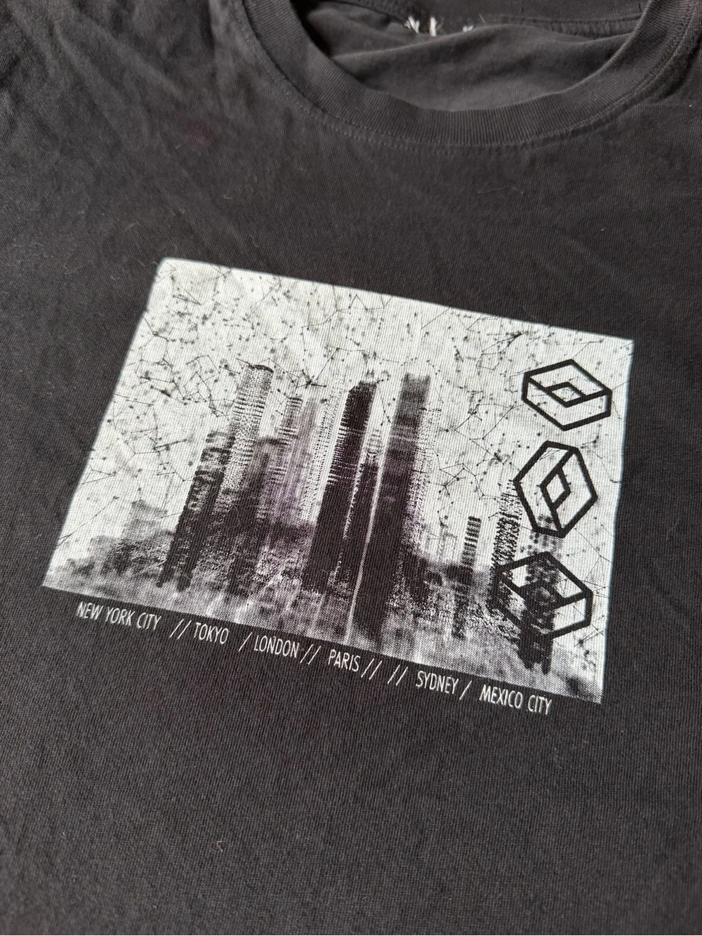 Men's Black Graphic Tee with City Print
